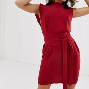 ASOS | split sleeve midi dress with Obi belt | Red | Size 2
